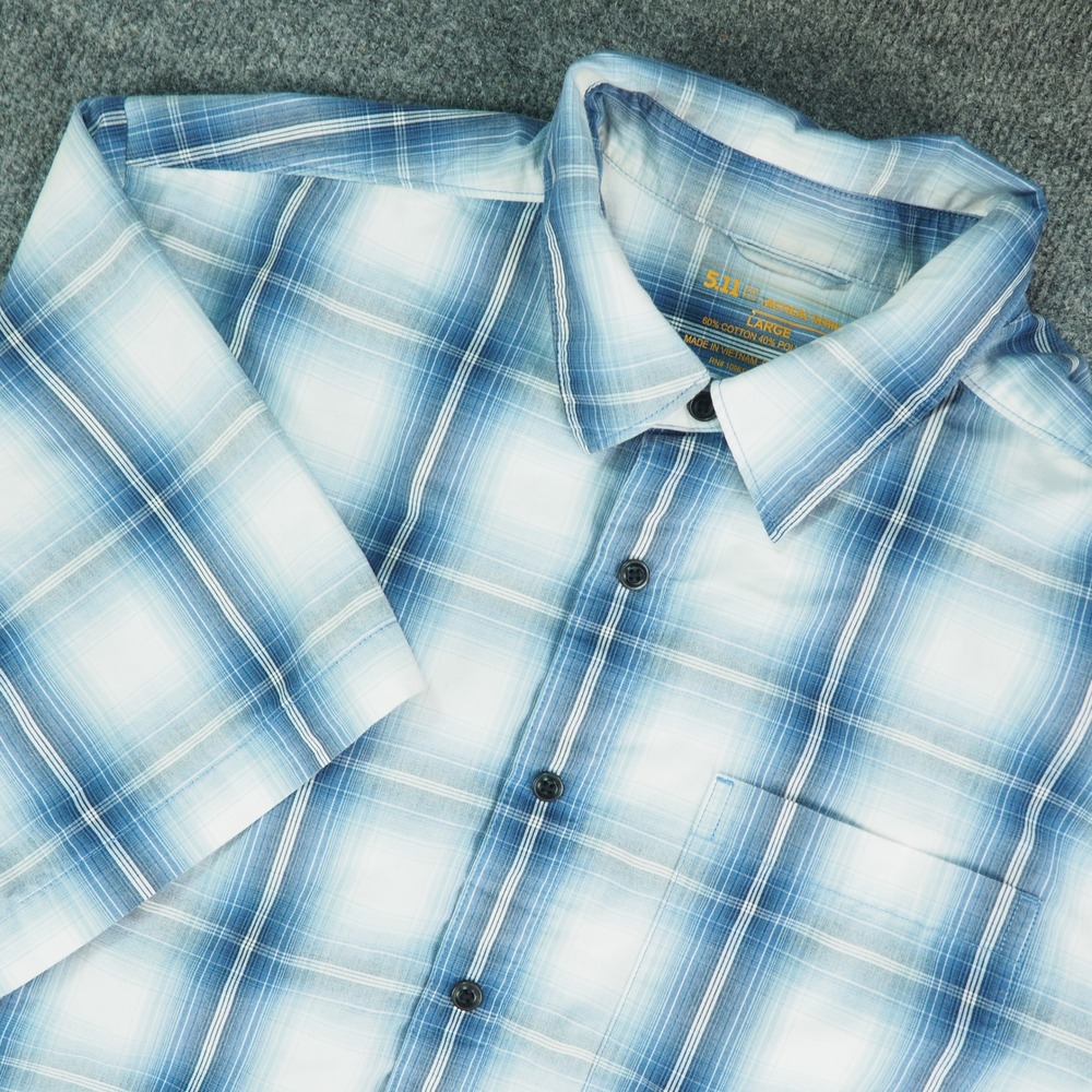 5.11 Tactical Shirt Mens Large Blue White Plaid Snap Front Concealed Carry